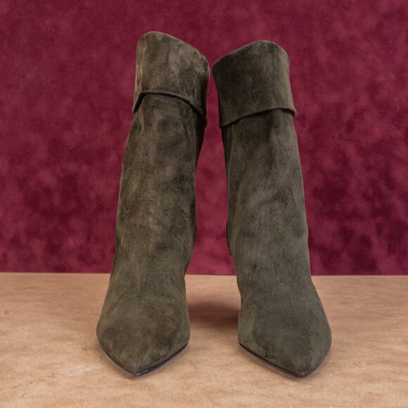 Saint Laurent Niki 85mm Green Suede Logo Heel Ankle Fold Boots 6.5US EUR37 - Picture 3 of 8
